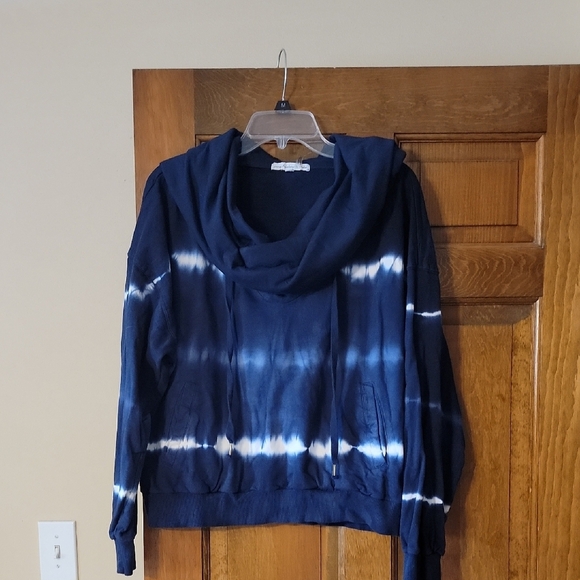Young Fabulous & Broke Tops - Navy and White Tie-Dye Cowl Neck Sweater